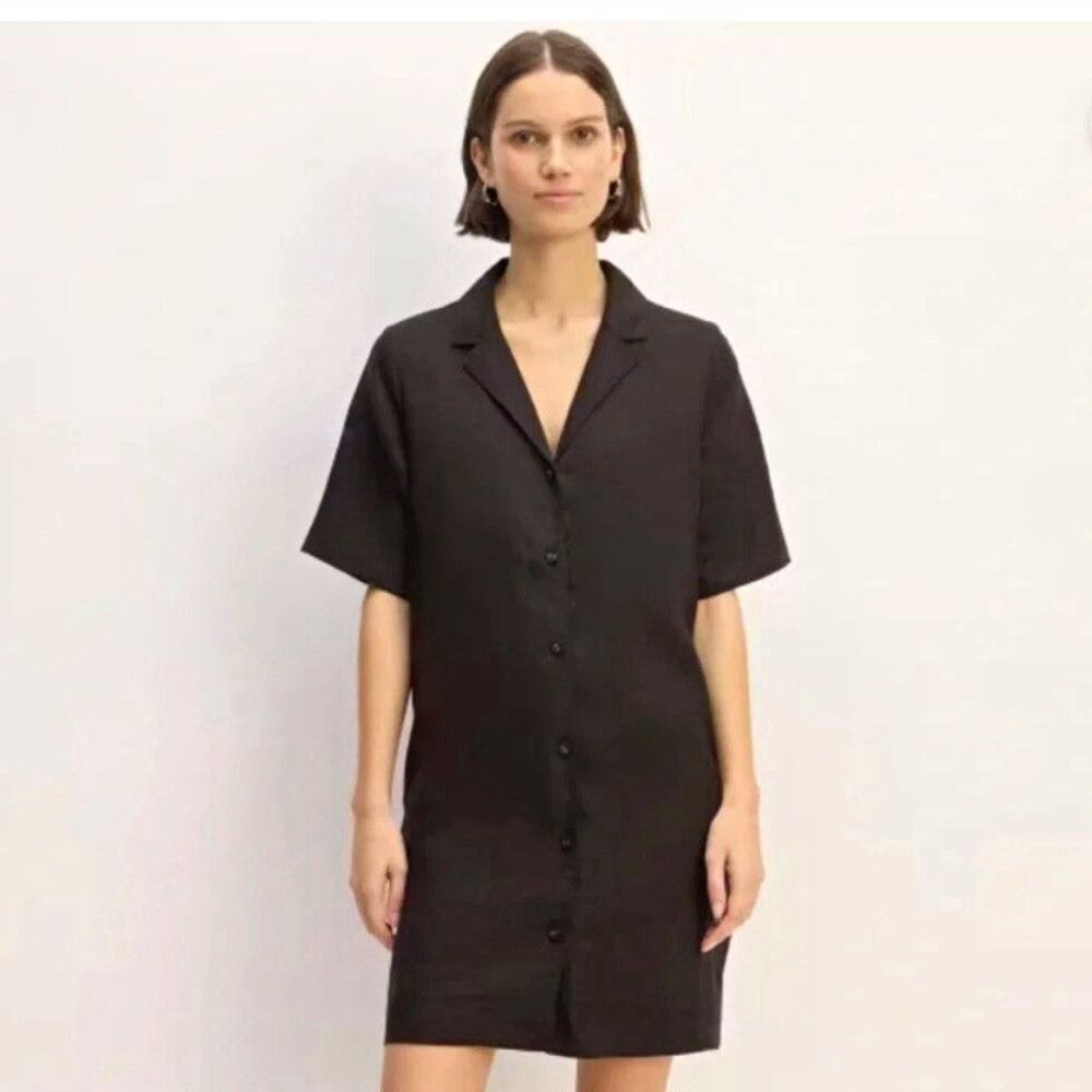 Everlane Shirt Dress Collared Short Sleeve Button Front Pockets Size S